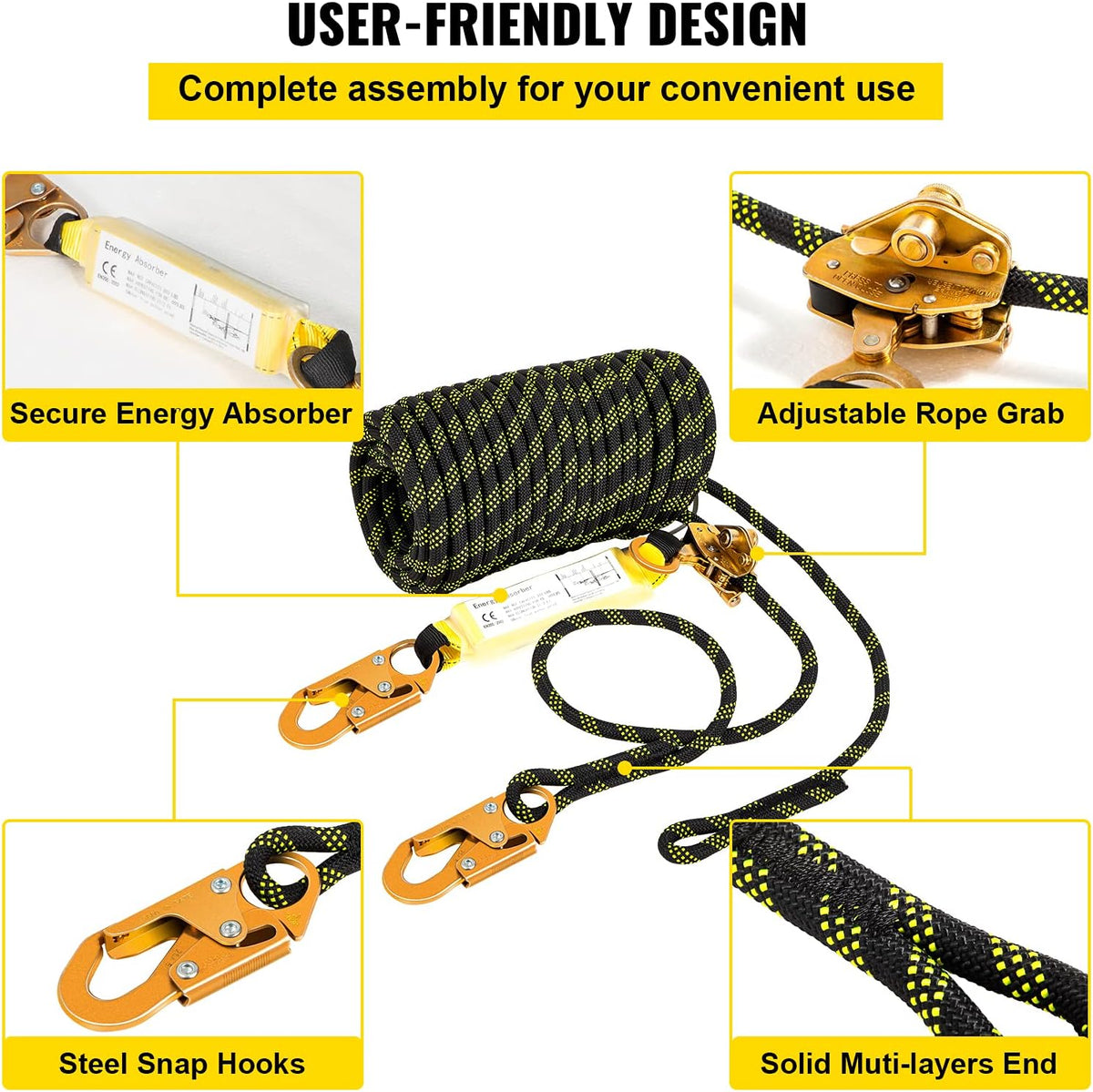 50 ft Polyester Fall Protection Rope with Alloy Steel Rope Grab, Pack of 2 Q44592