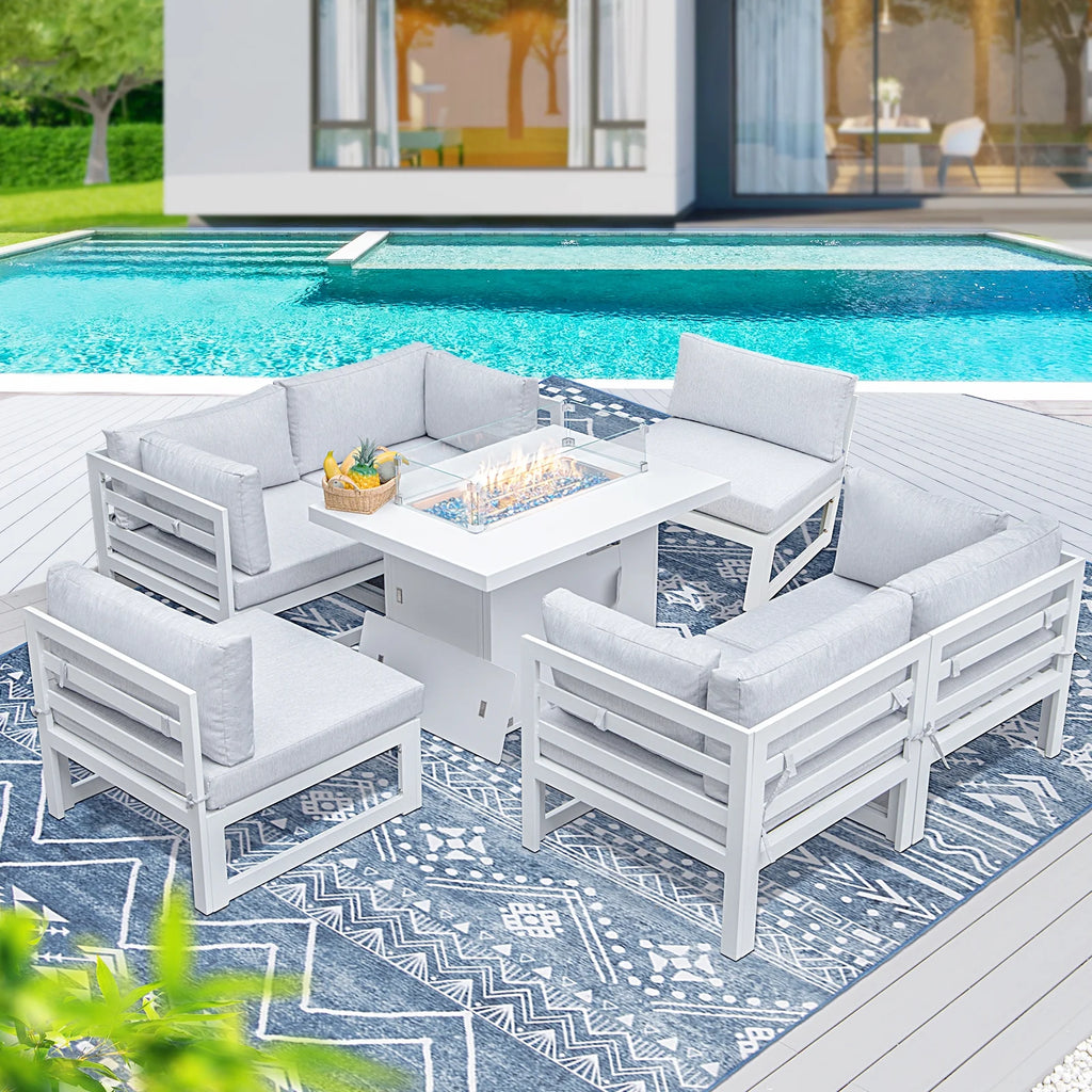 Aluminum Patio Conversation Set with 43" Propane Fire Pit Table White S3646