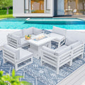 Aluminum Patio Conversation Set with 43" Propane Fire Pit Table White S3646