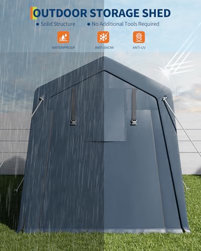 7x10 FT Portable Outdoor Storage Shed with 2 Roll-Up Zipper Doors Y142078