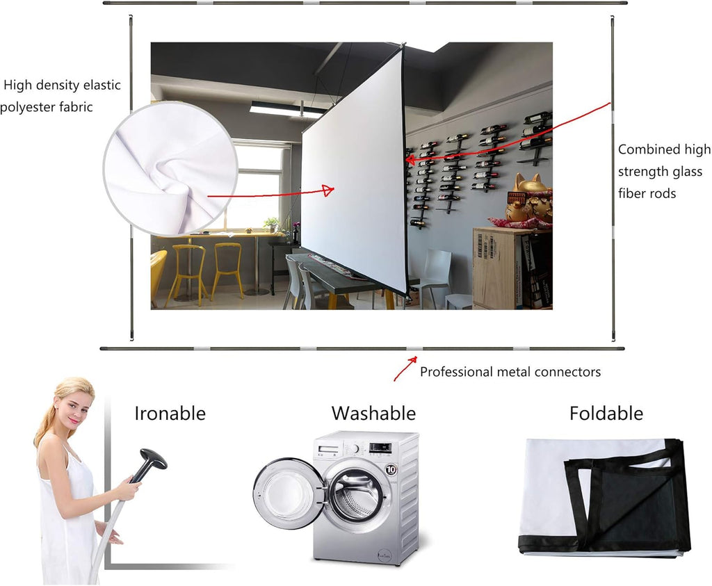 Foldable Projector Screen 100 inch 16:9 HD 4K Anti-Crease Black Backing Silver Portable Projection Screen Pack of 2 Y13436
