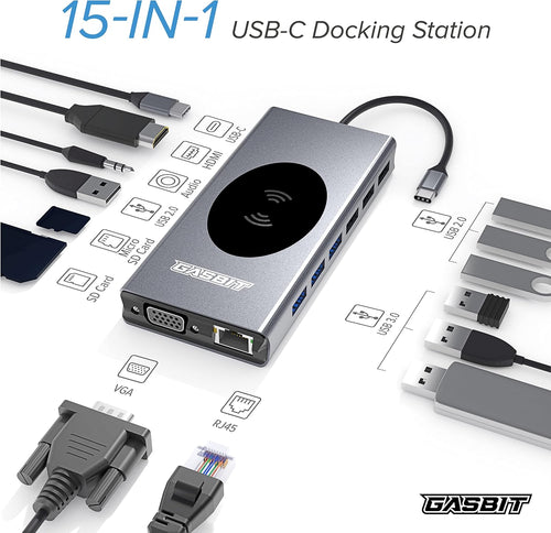 15-in-1 USB C Hub Multiport Adapter with Wireless Phone Charger, Pack of 2 I15392