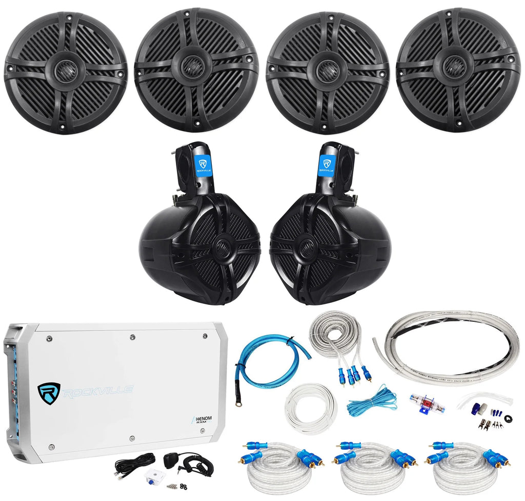 6.5" 1600w Marine Boat Speakers with Wakeboards and Amp Wire Kit Y4002