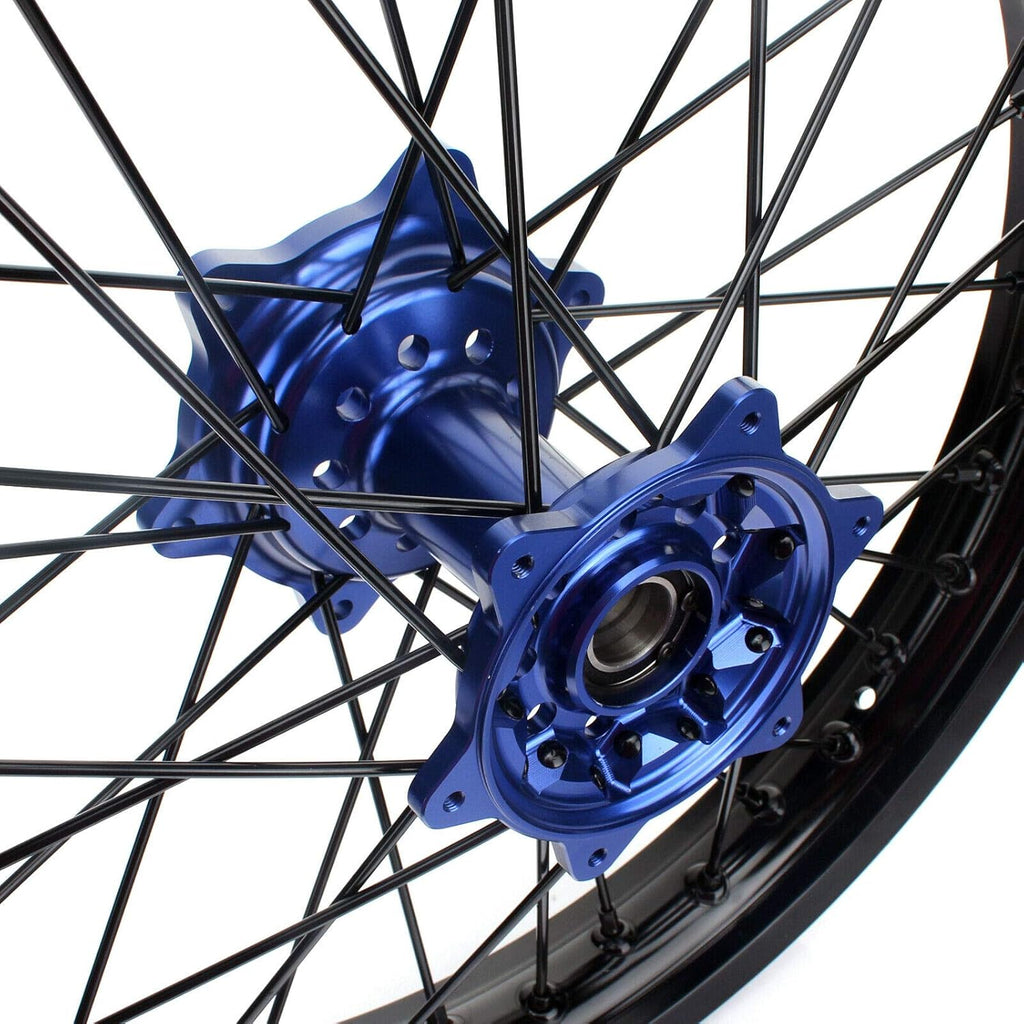 17" X 4.25" Supermoto Rear Complete Wheel Set Rim Spokes Blue Hub P227106
