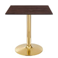 28 inch Square Gold Walnut Wood Metal Dining Table F112