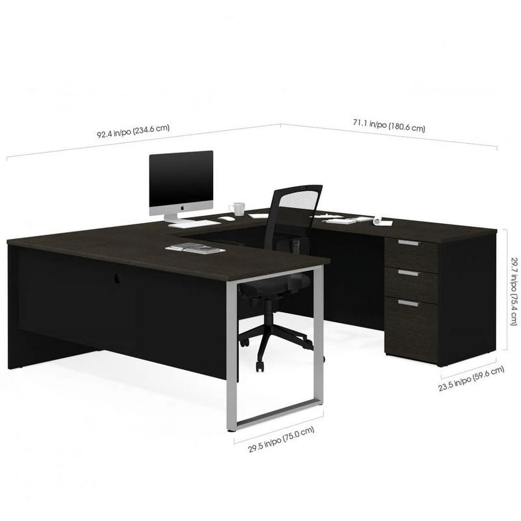 U Desk with 4 Door Hutch in Deep Gray and Black J159915