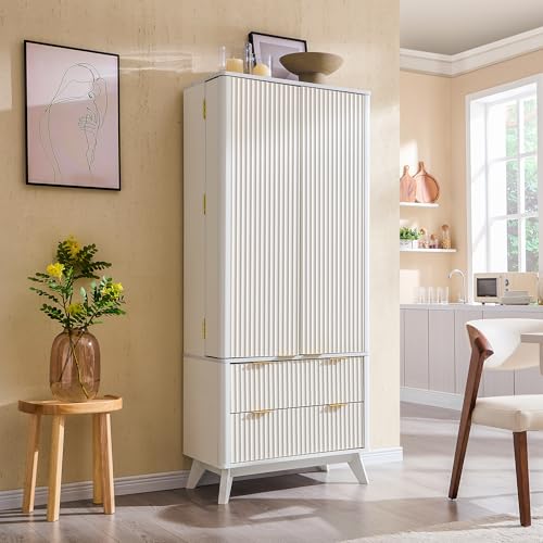 72" Dark Grey Wood Pantry Cabinet with 10 Door Shelves & 2 Drawers L198