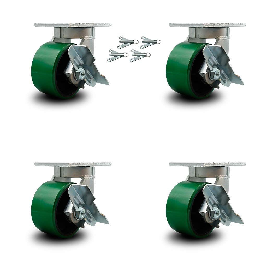Green Polyurethane Tread on Metal Core Caster Set of 4 W651