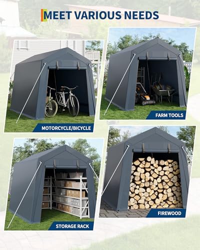 7x10 FT Portable Outdoor Storage Shed with 2 Roll-Up Zipper Doors Y142078