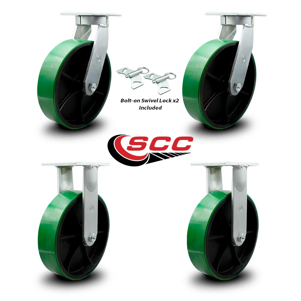 Green Polyurethane Tread on Metal Core Caster Set of 4 W651