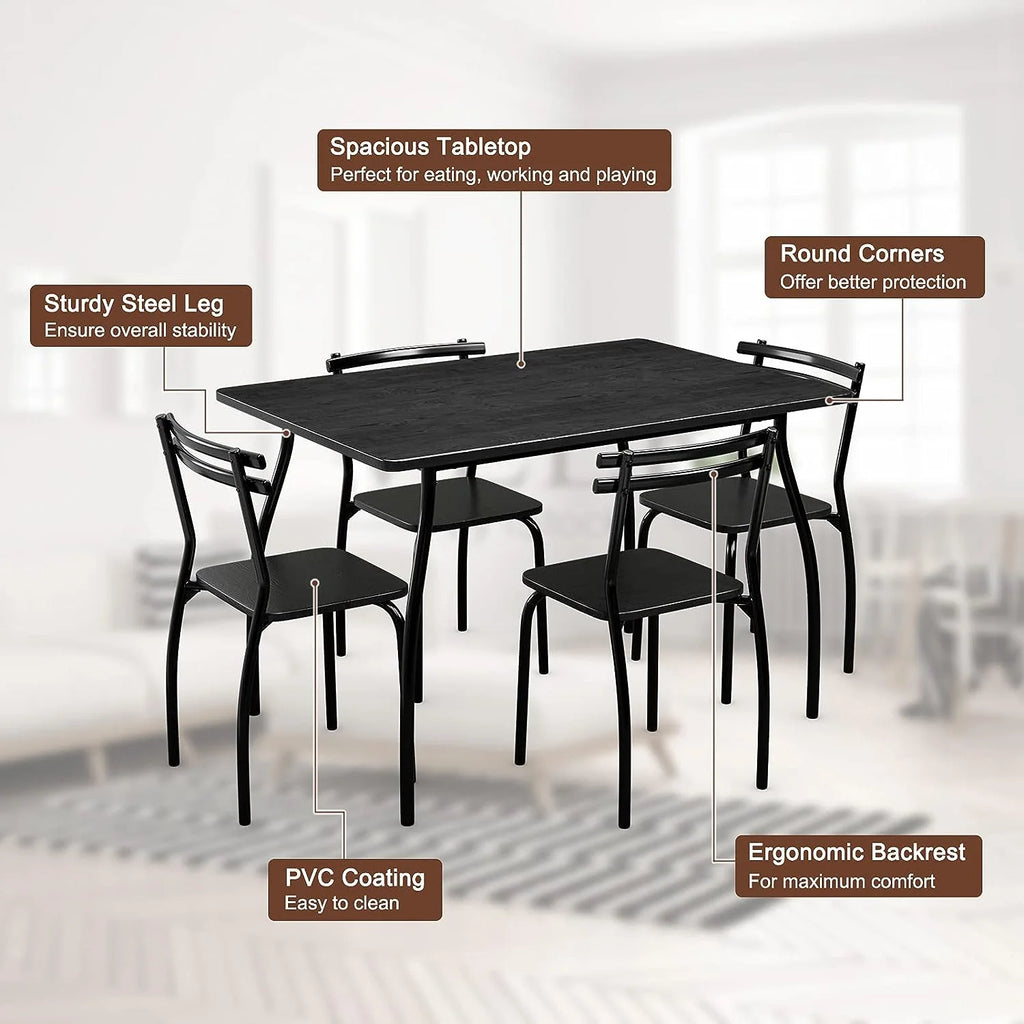 Modern Metal and Wood Rectangular Dining Table Set with 4 Chairs A5298