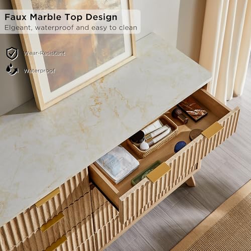 7 Drawer Wood Dresser with Faux Marble Top P701
