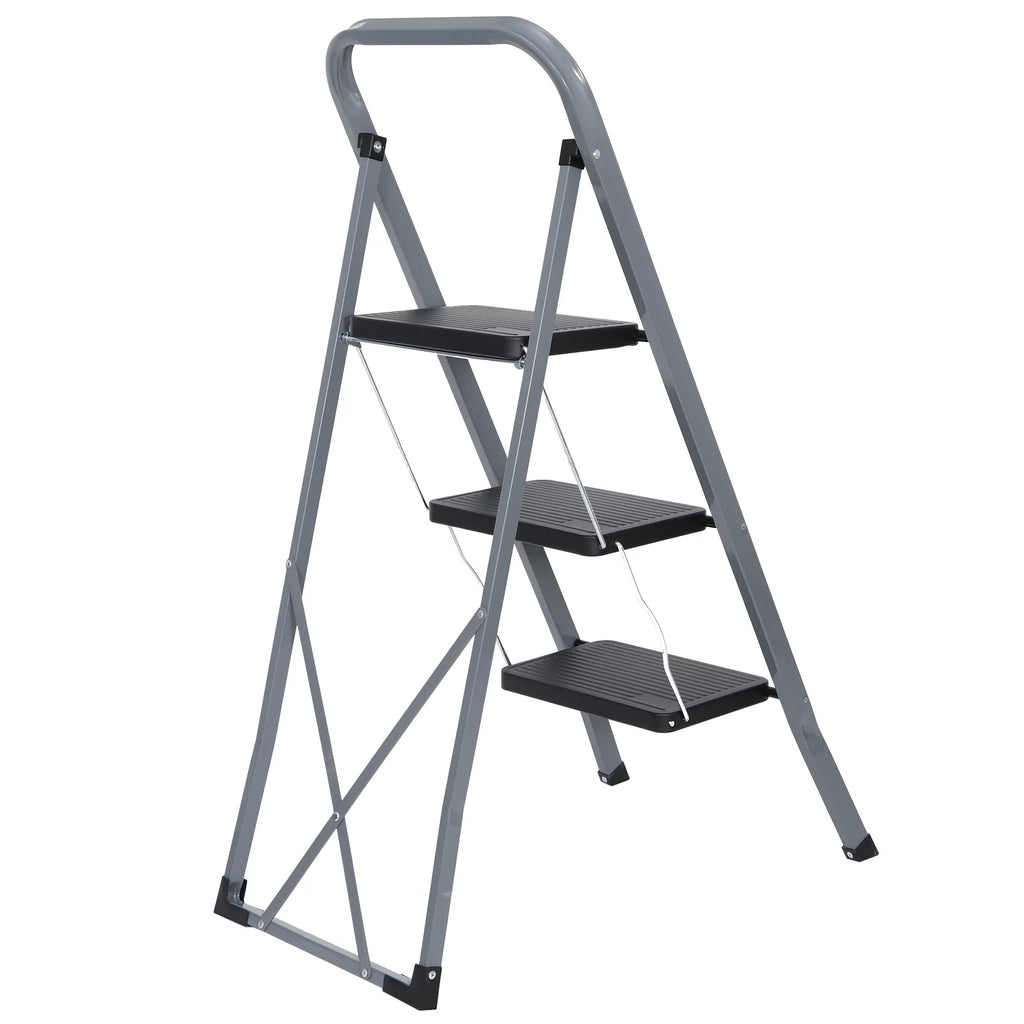 Folding 3-Step Steel Ladder with Handgrip I414