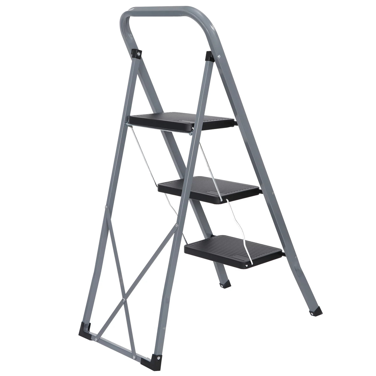 Folding 3-Step Steel Ladder with Handgrip I414