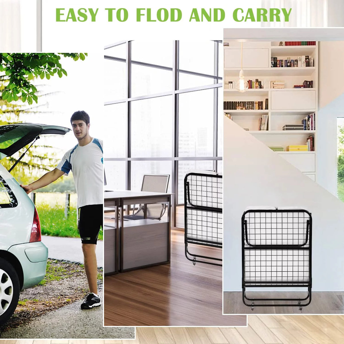 Folding Guest Bed with 4 inch Mattress Twin Size V1000