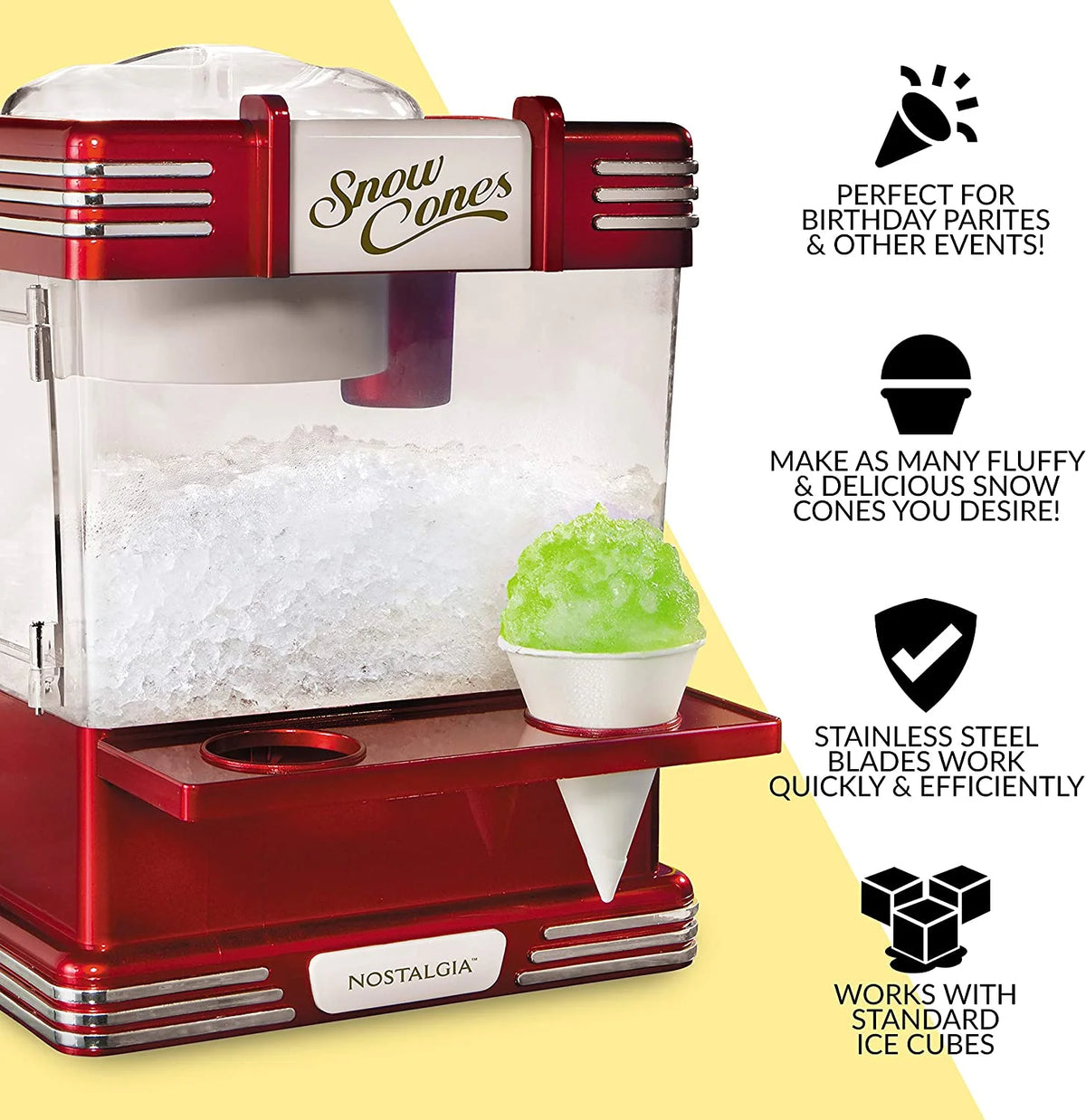 Retro Snow Cone Maker with 2 Reusable Cups & Ice Scoop Q2524