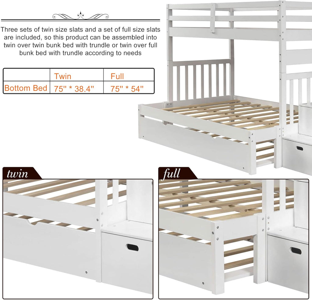 White Twin Over Twin Bunk with Trundle, 4 Drawers, and 3 Shelves V70062