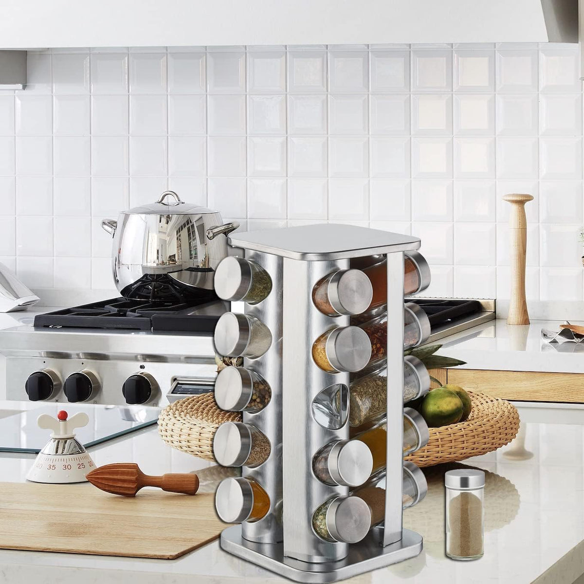 Rotating 20 Jar Spice Rack Organizer with Reusable Labels N38412
