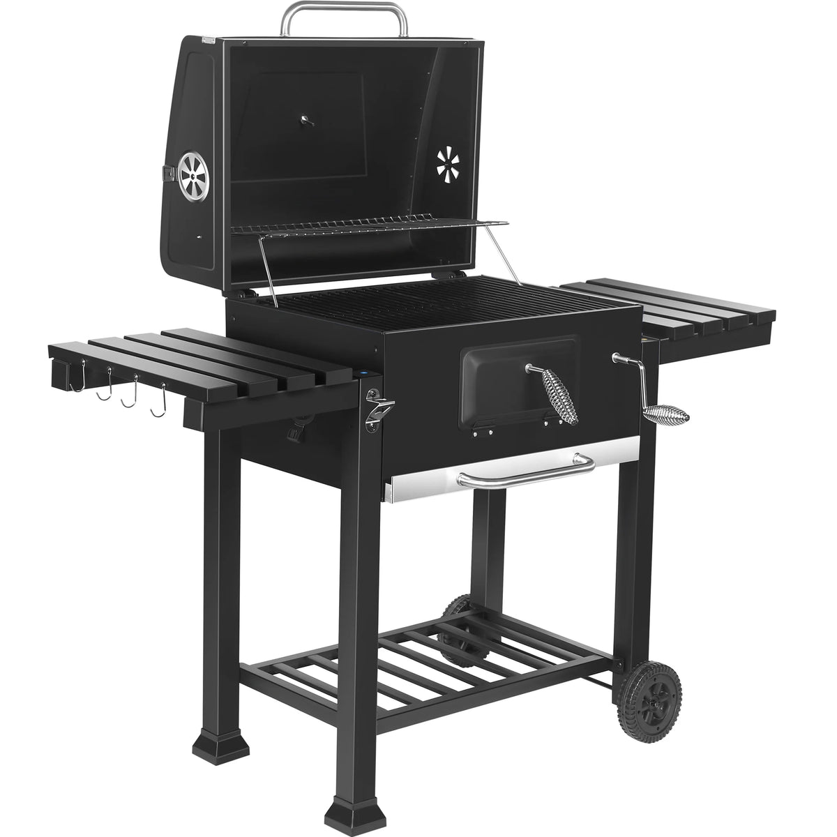24-inch Charcoal BBQ Grill with 2 Folding Side Shelves X41286