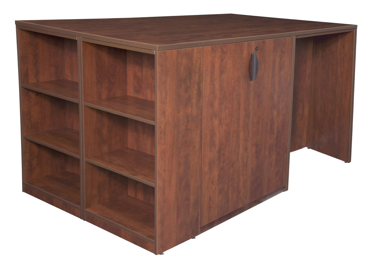 Cherry 2 Storage Cabinet 2 Desk with Bookcase Z25033