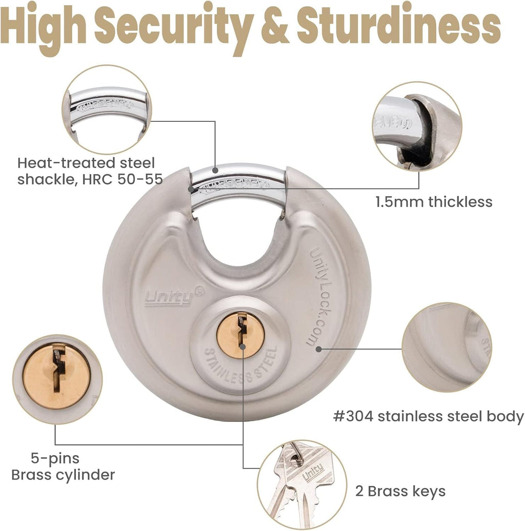 Stainless Steel Disc Padlock, Same Key Open, 2-3/4" (70mm), 12 V2242