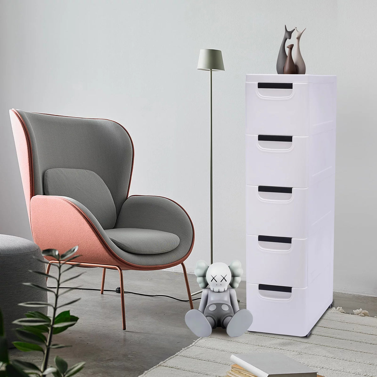 White 5 Drawer Plastic Dresser Storage Cabinet X1743