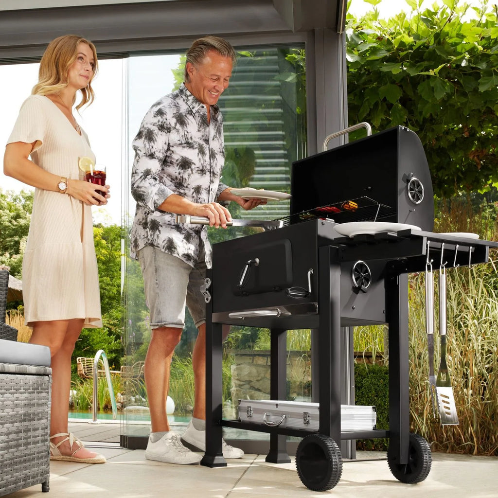 24-inch Charcoal BBQ Grill with 2 Folding Side Shelves X41286