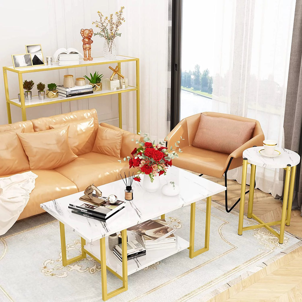 Mid-Century Faux Marble Coffee Table Set of 3 T16644