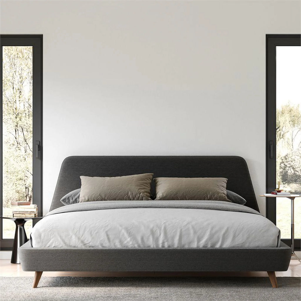 King Wood and Fabric Upholstered Platform Bed Dark Gray A666292