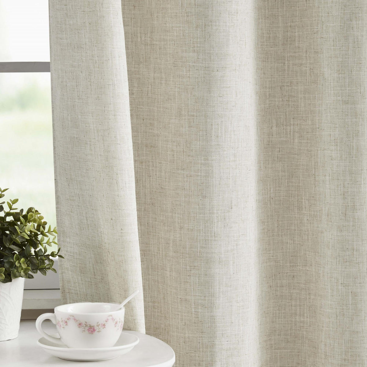 Beige Semi Sheer Linen Curtains 2 Panels 40''x84'' Y9065