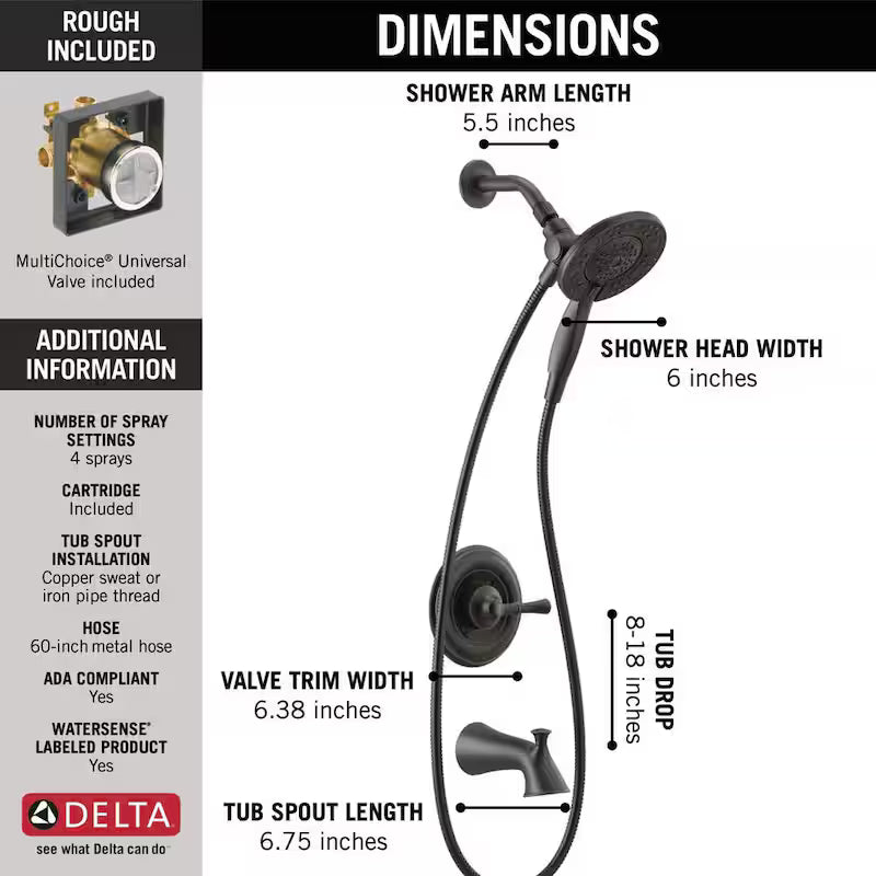 Single-Handle 4-Spray Tub and Shower Faucet in Venetian Bronze W48565