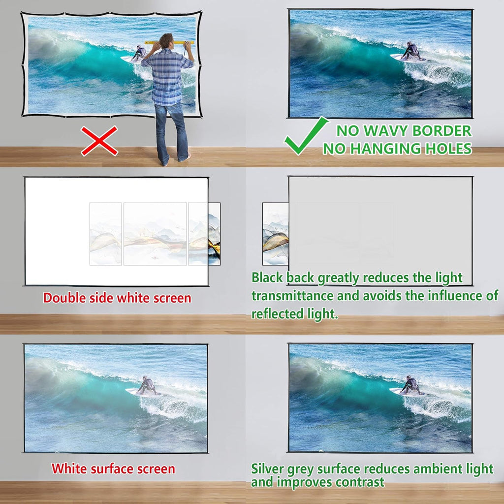 Foldable Projector Screen 100 inch 16:9 HD 4K Anti-Crease Black Backing Silver Portable Projection Screen Pack of 2 Y13436