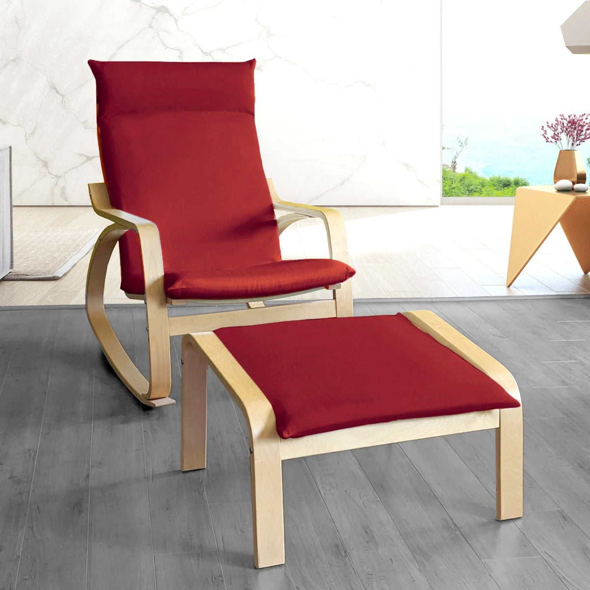 Velvet Burgundy Red Chair and Ottoman Covers I13554